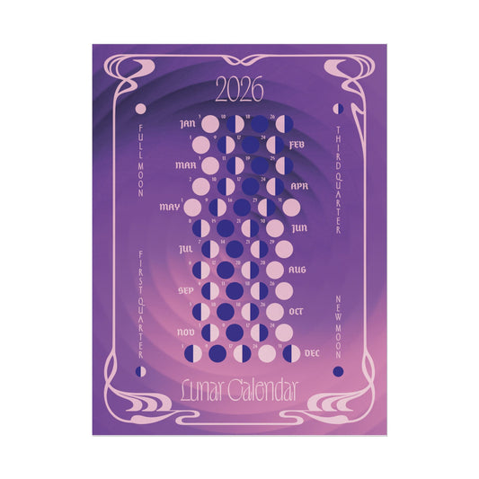 2026 Moon Phase Calendar – Art Nouveau Lunar Wall Art