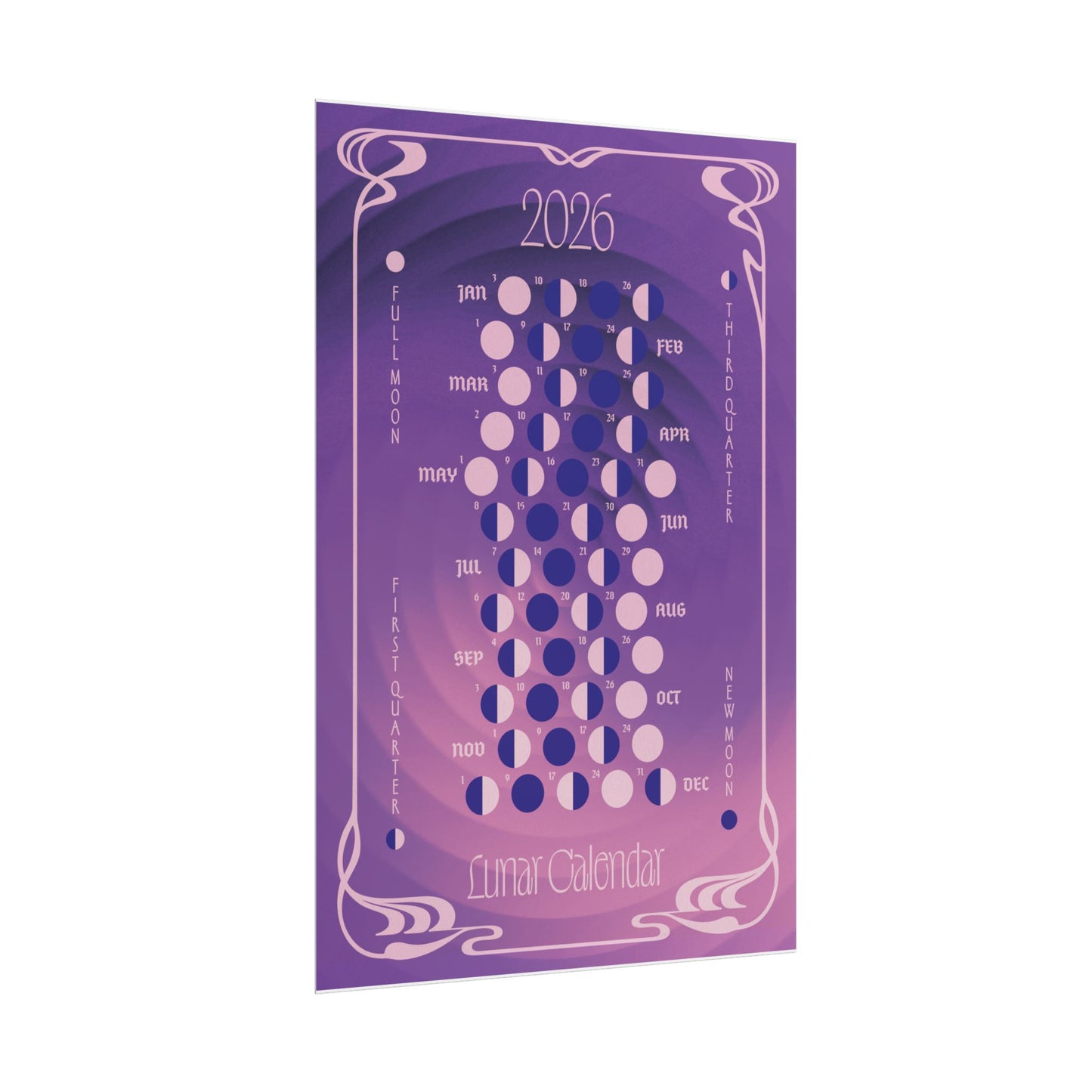 2026 Moon Phase Calendar β Art Nouveau Lunar Wall Art