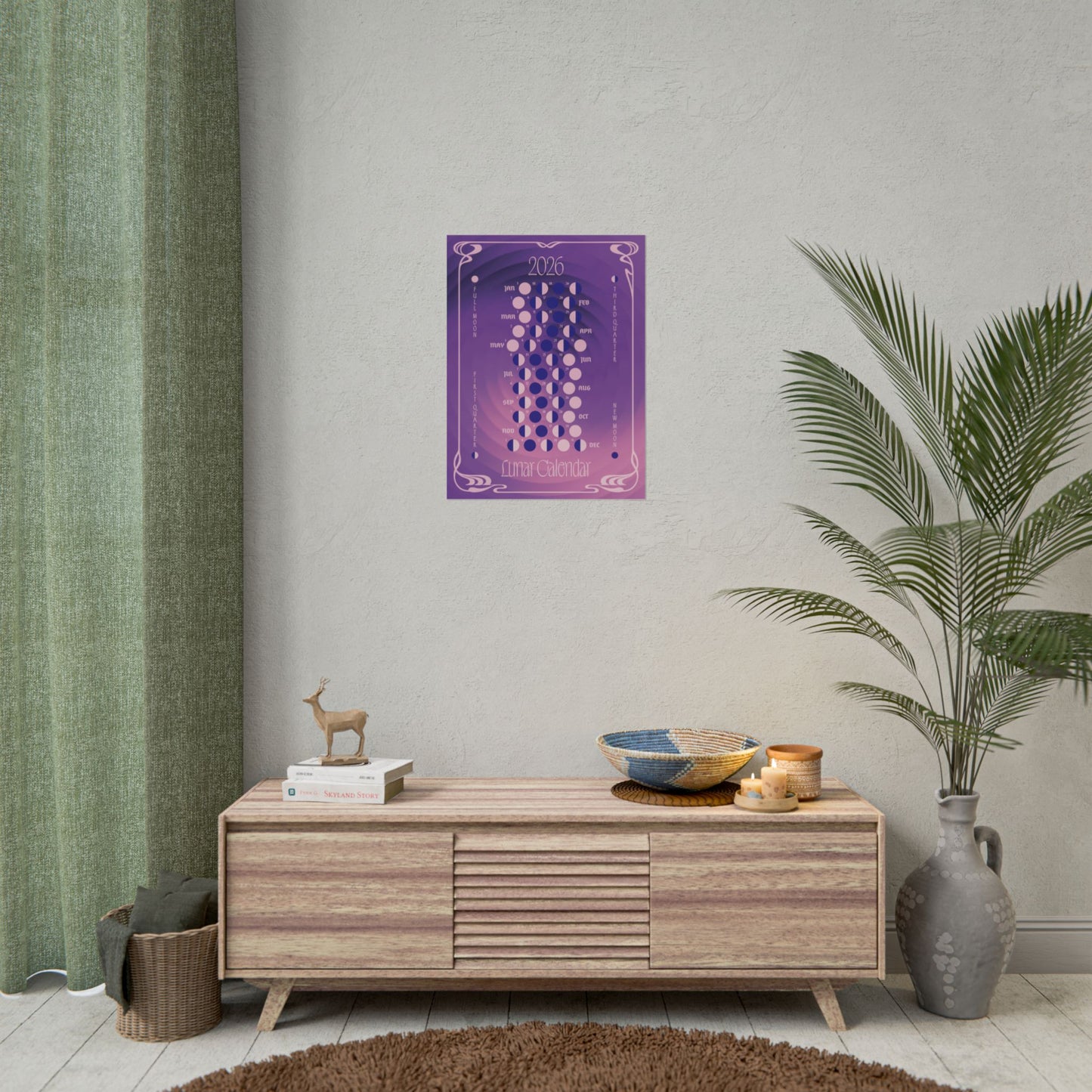 2026 Moon Phase Calendar β Art Nouveau Lunar Wall Art
