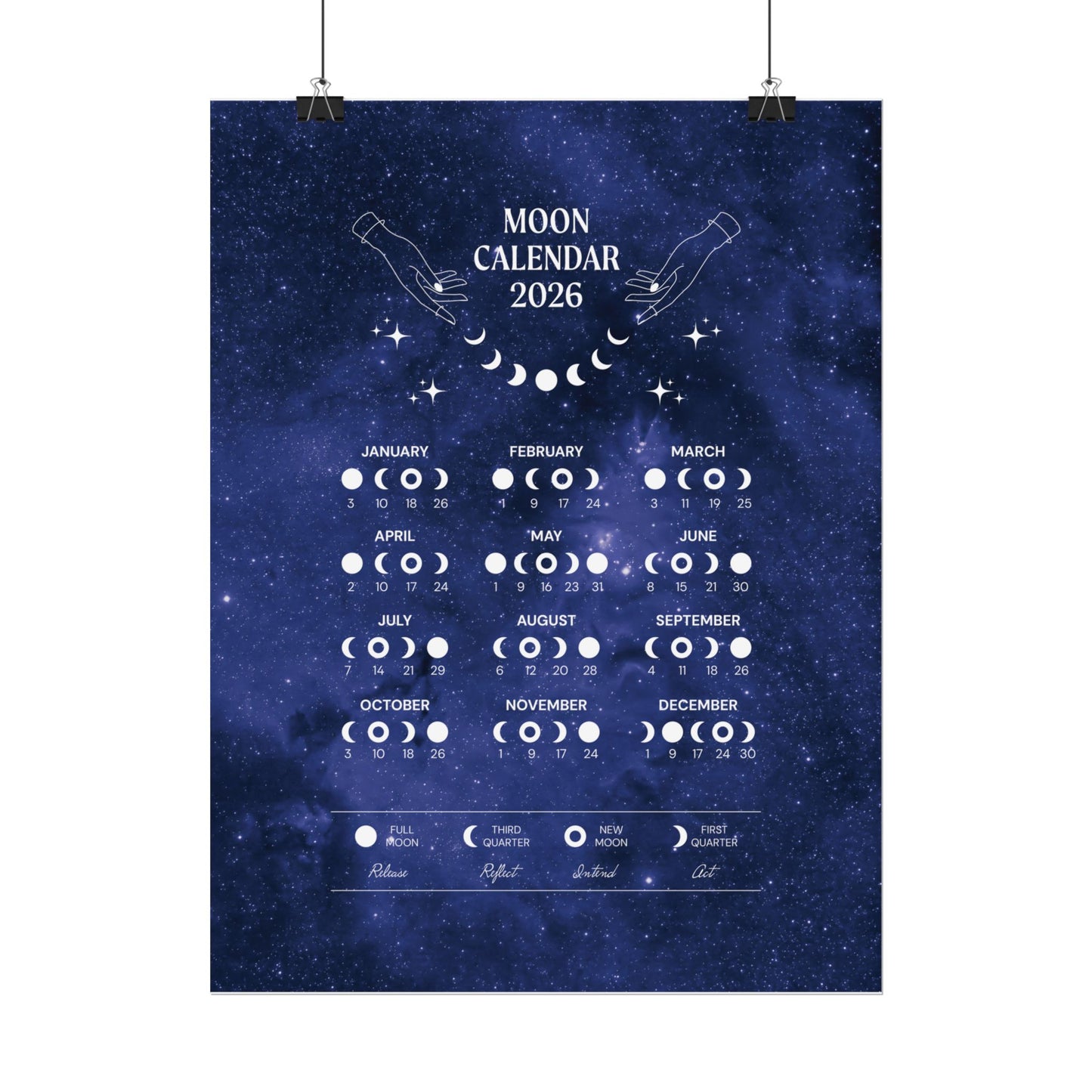 2026 Lunar Phase Calendar Moon Calendar for 2026 Modern Art Wall Decor Moon Phases Poster