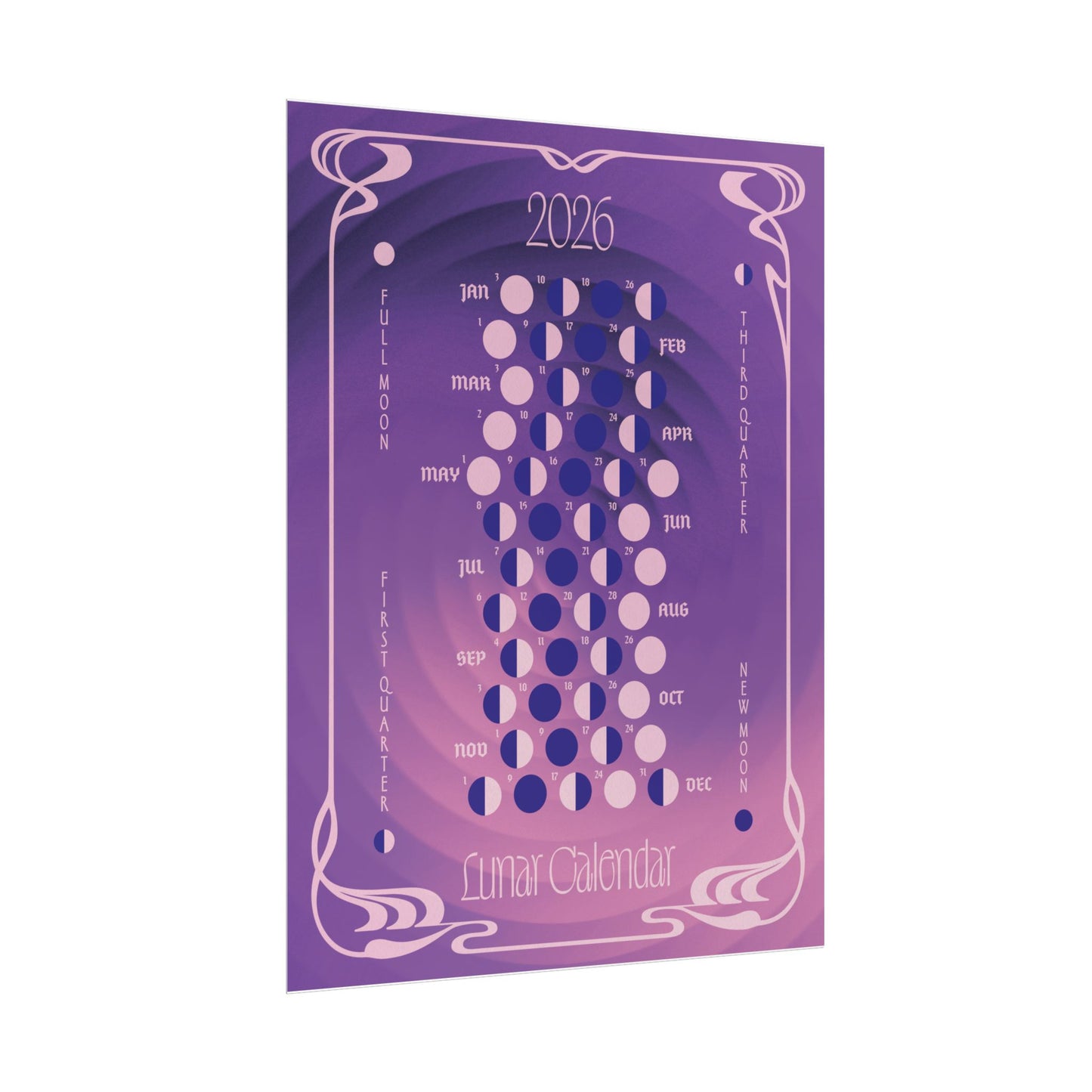 2026 Moon Phase Calendar β Art Nouveau Lunar Wall Art