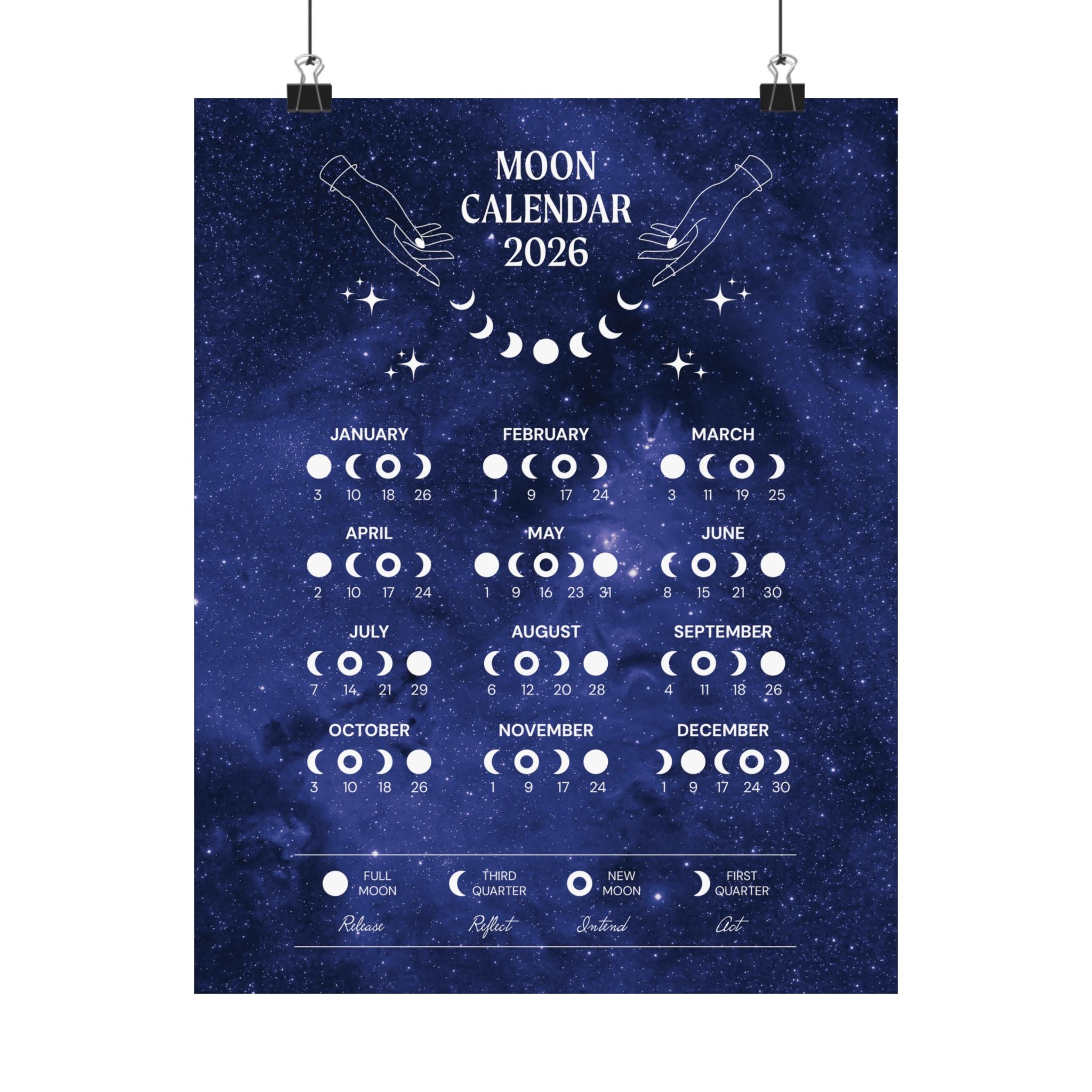 2026 Lunar Phase Calendar Moon Calendar for 2026 Modern Art Wall Decor Moon Phases Poster 11"x14" inches