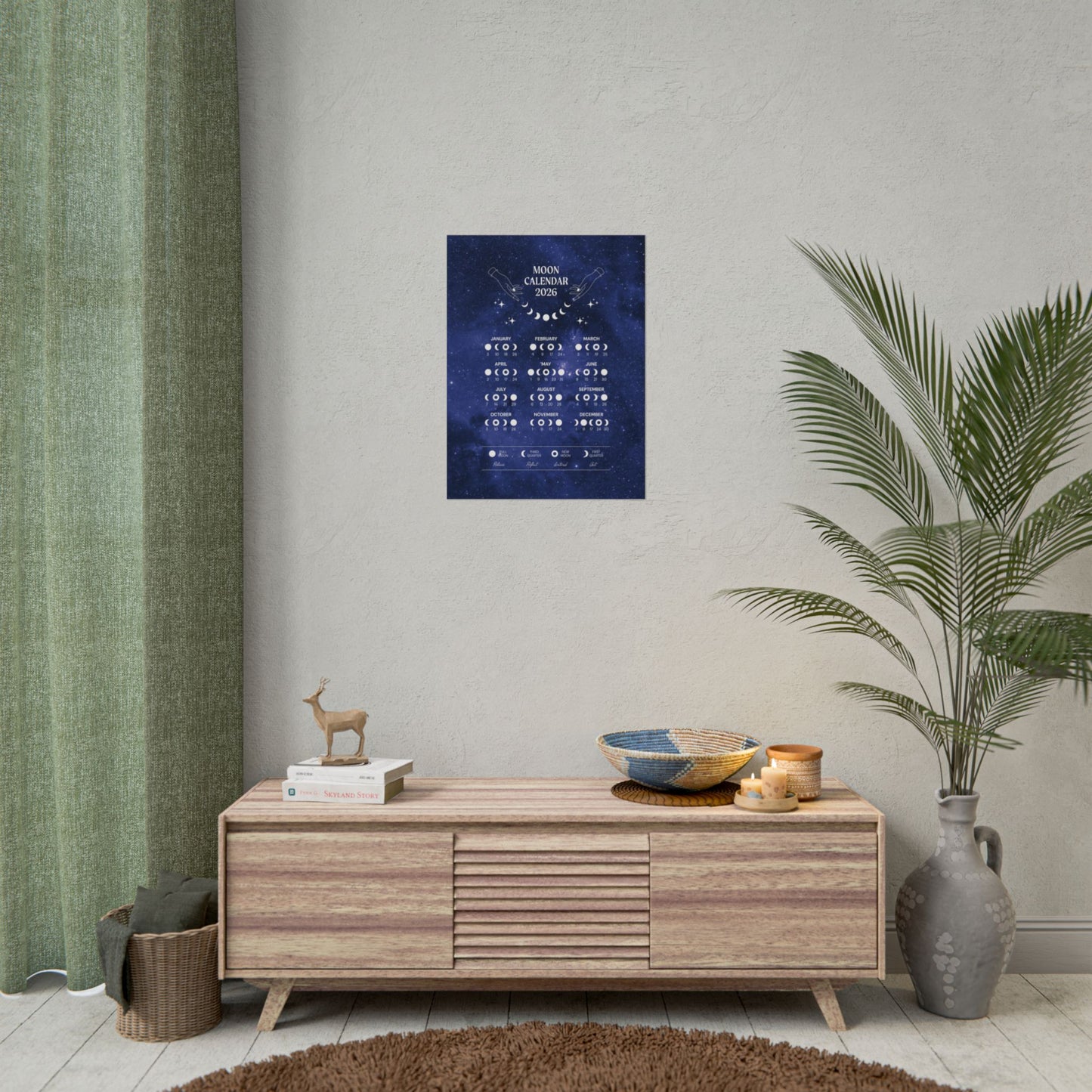 2026 Lunar Phase Calendar Moon Calendar for 2026 Modern Art Wall Decor Moon Phases Poster