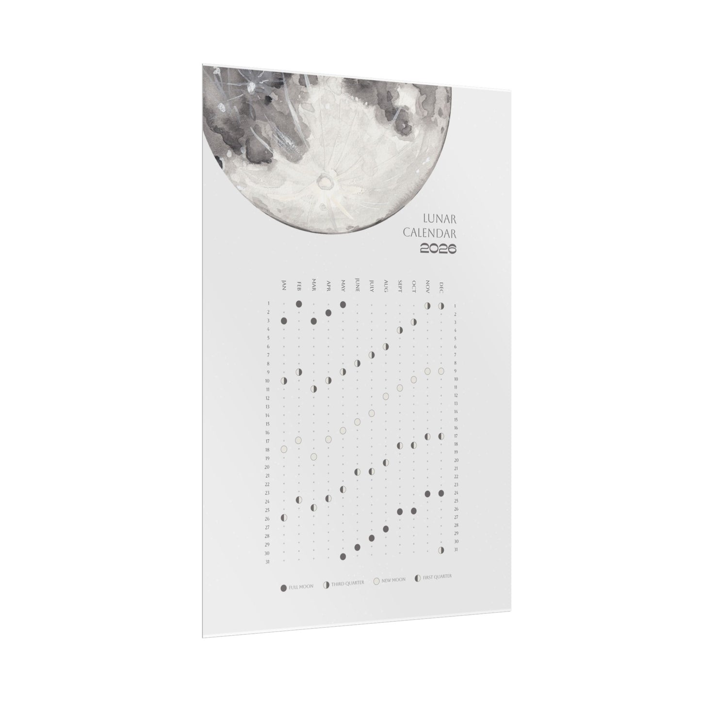 2026 Lunar Phase Calendar Moon Calendar for 2026 Modern Art Wall Decor Moon Phases Poster