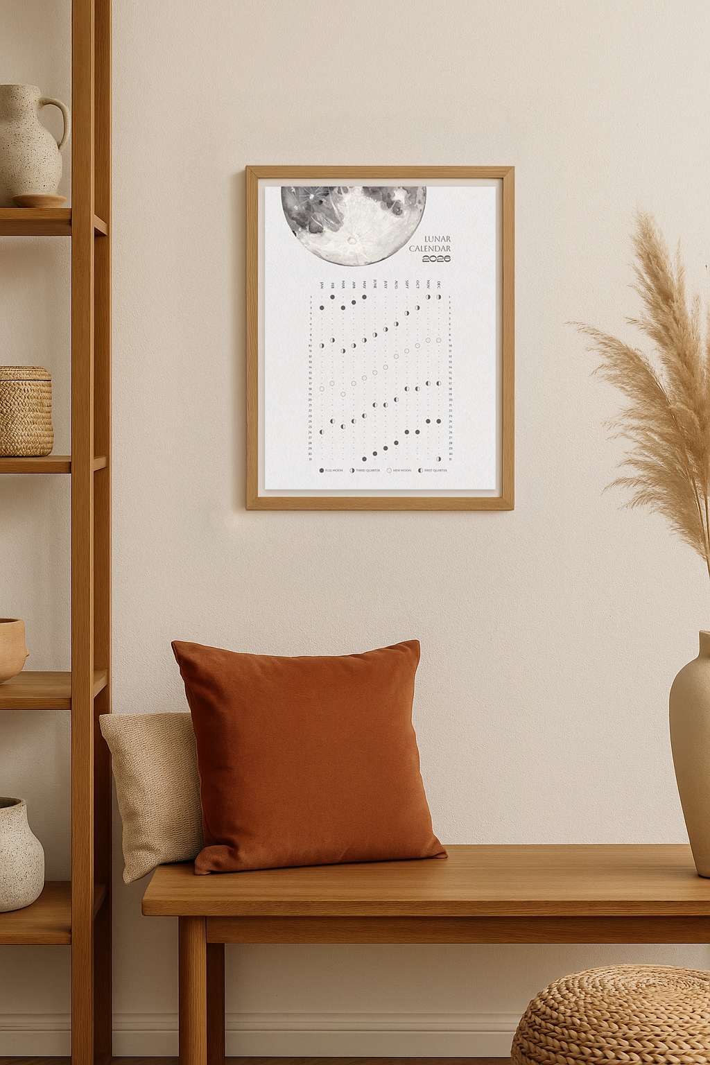 2026 Lunar Phase Calendar Moon Calendar for 2026 Modern Art Wall Decor Moon Phases Poster