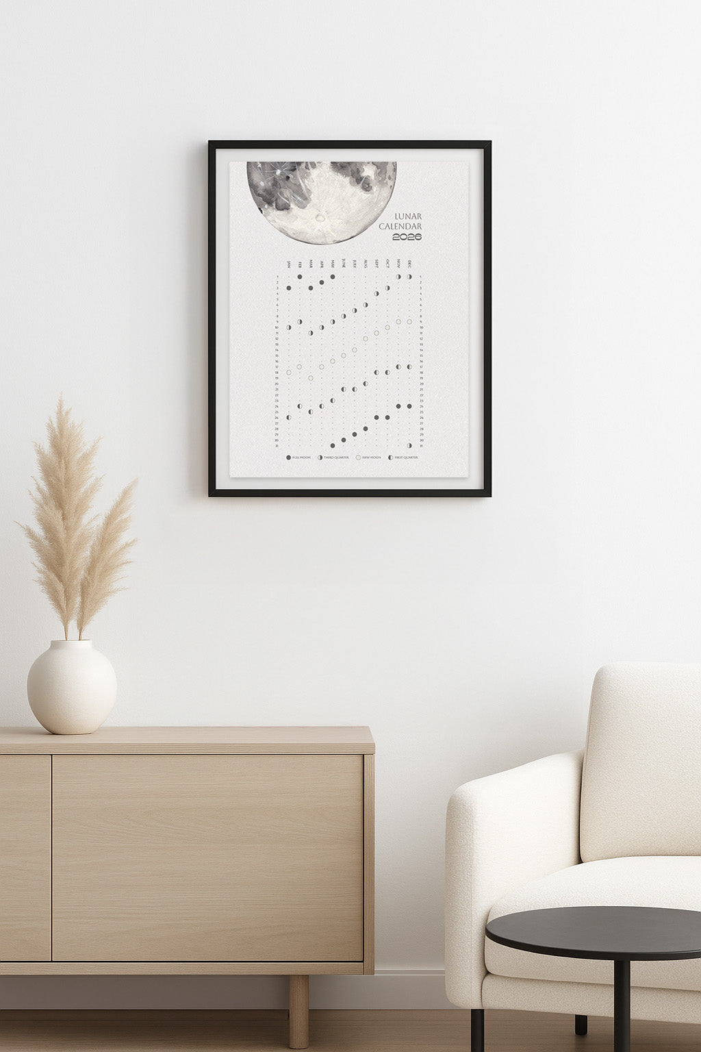 2026 Lunar Phase Calendar Moon Calendar for 2026 Modern Art Wall Decor Moon Phases Poster