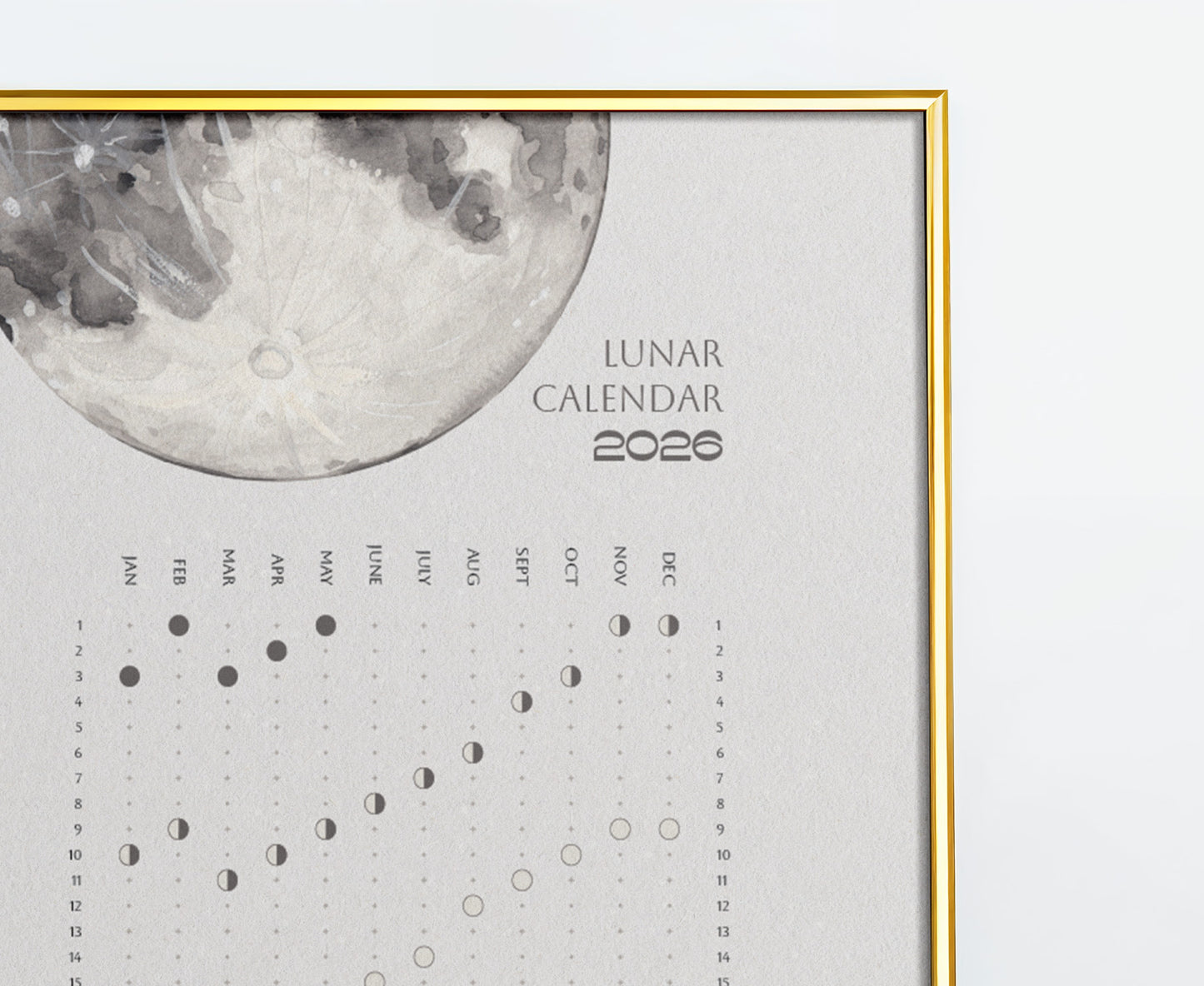 2026 Lunar Phase Calendar Moon Calendar for 2026 Modern Art Wall Decor Moon Phases Poster