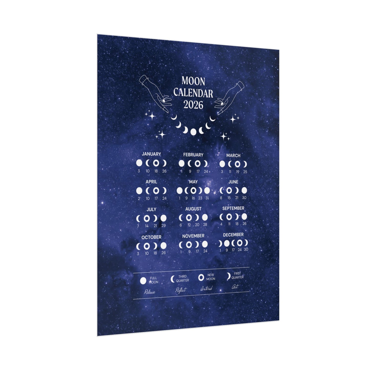 2026 Lunar Phase Calendar Moon Calendar for 2026 Modern Art Wall Decor Moon Phases Poster