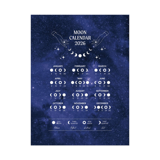 2026 Lunar Phase Calendar Moon Calendar for 2026 Modern Art Wall Decor Moon Phases Poster