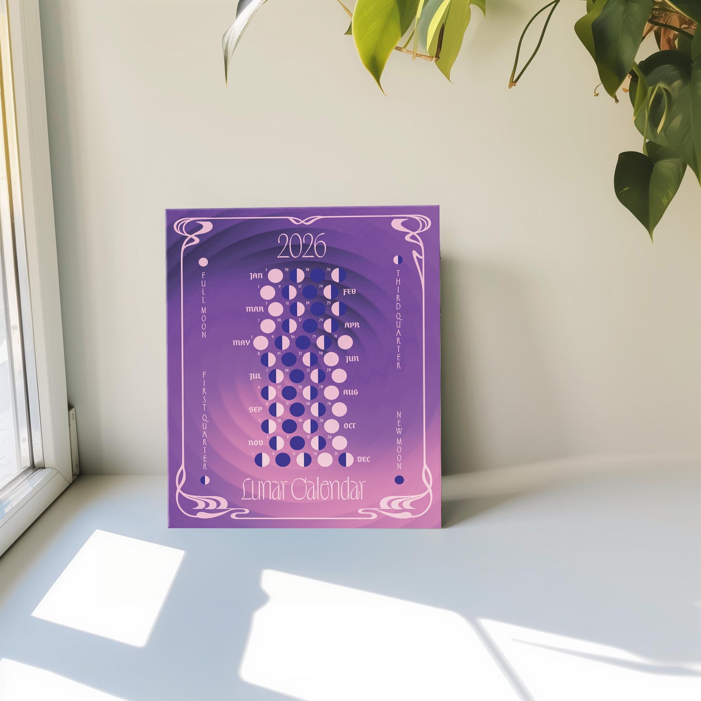 2026 Moon Phase Calendar β Art Nouveau Lunar Wall Art