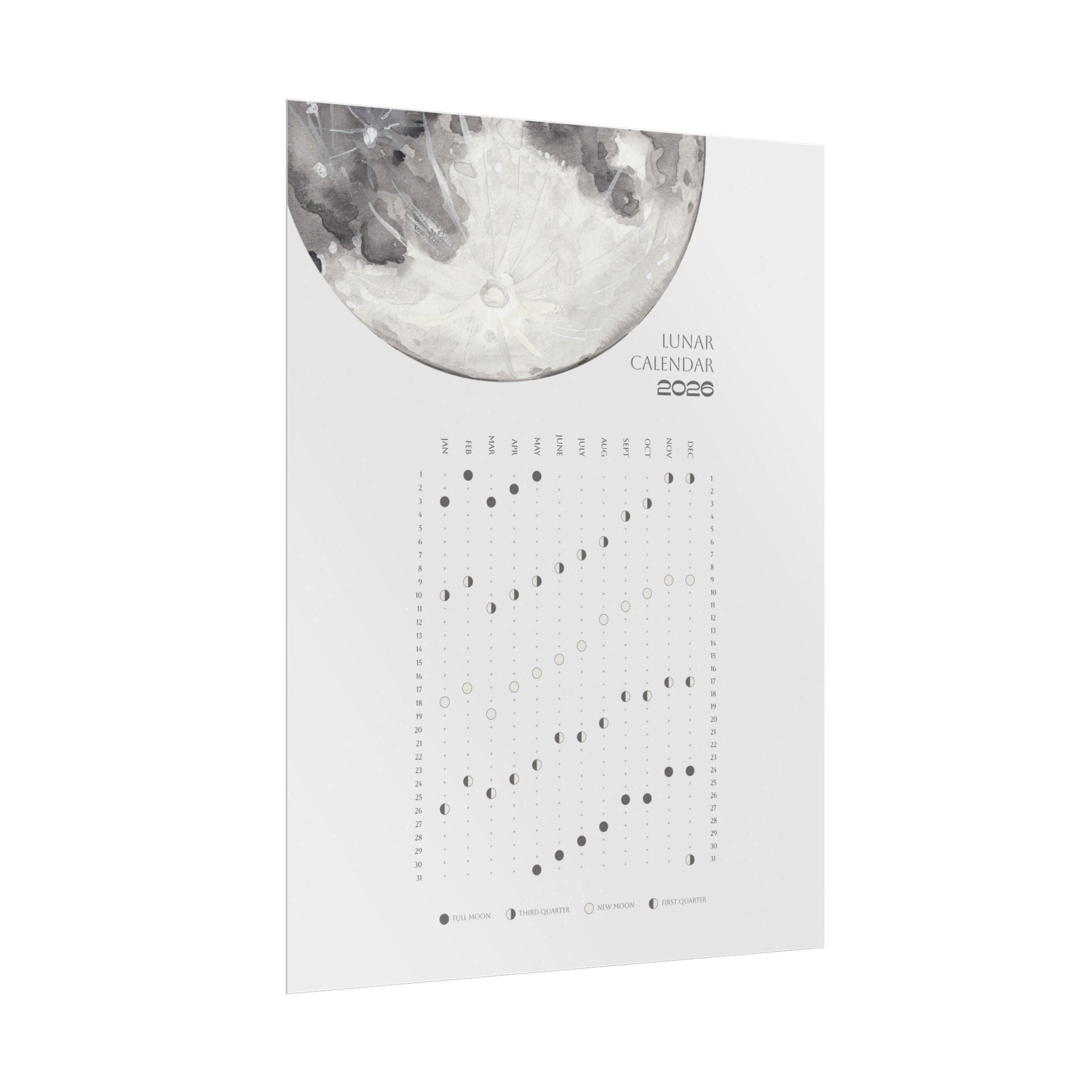 2026 Lunar Phase Calendar Moon Calendar for 2026 Modern Art Wall Decor Moon Phases Poster