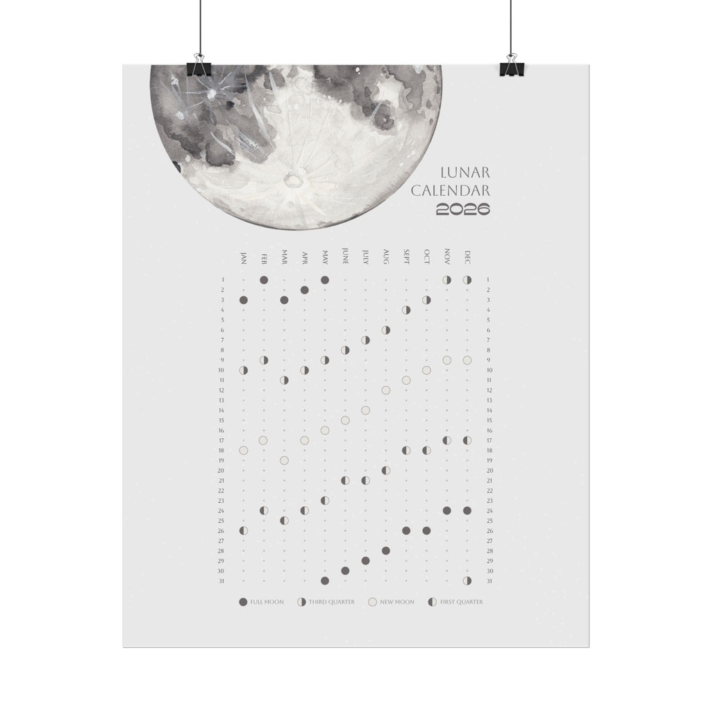 2026 Lunar Phase Calendar Moon Calendar for 2026 Modern Art Wall Decor Moon Phases Poster