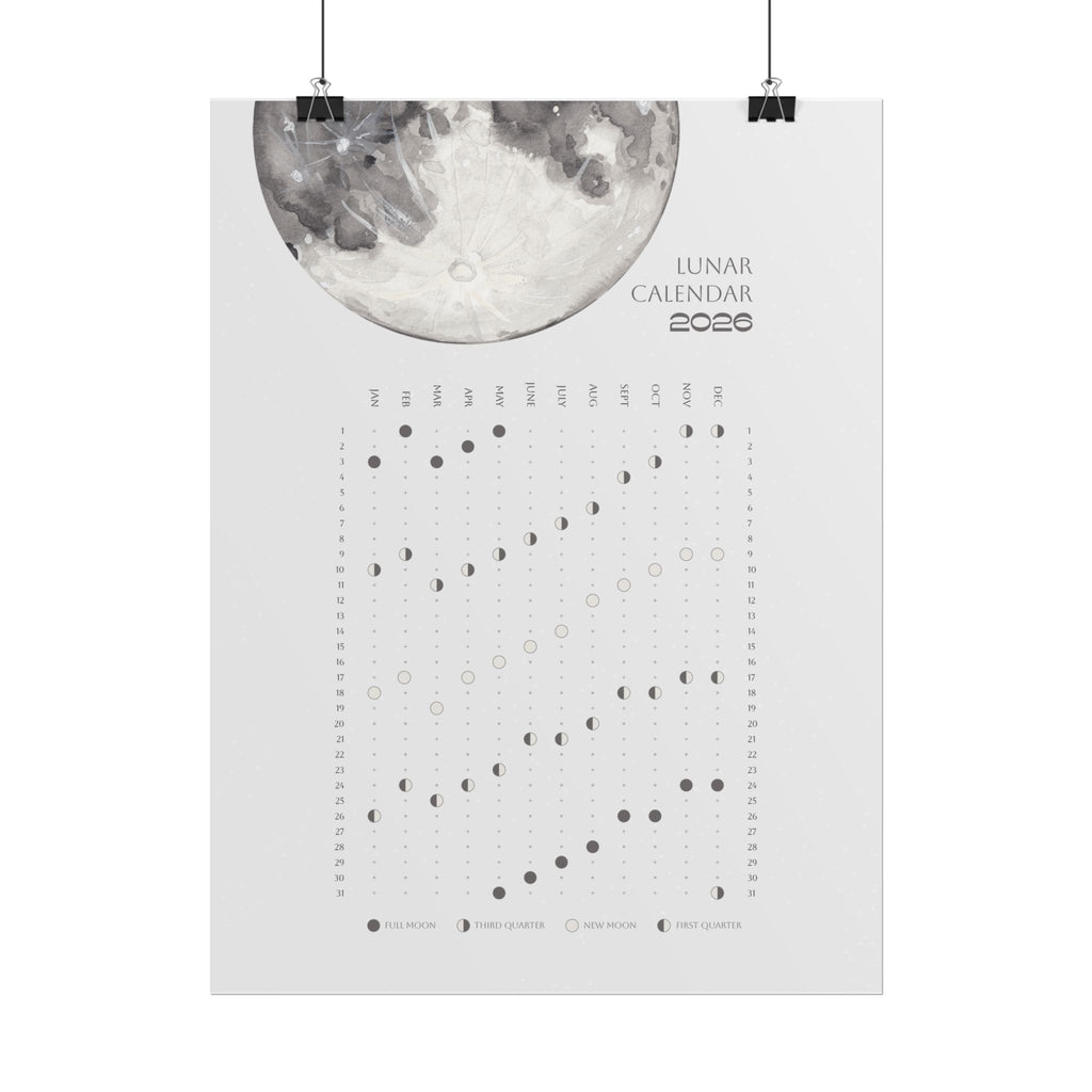 2026 Lunar Phase Calendar Moon Calendar for 2026 Modern Art Wall Decor Moon Phases Poster