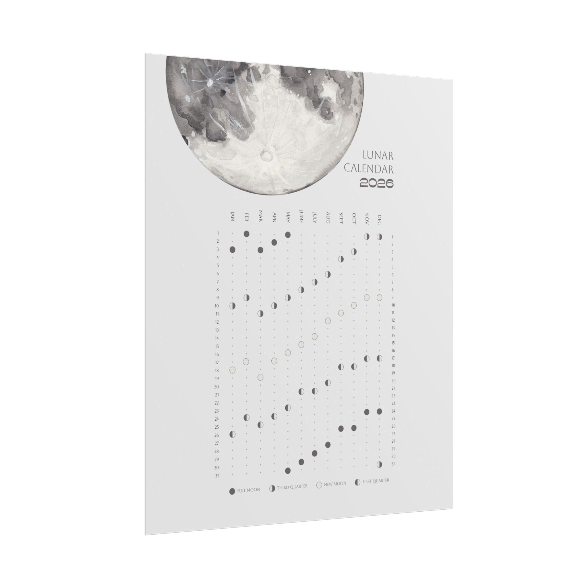 2026 Lunar Phase Calendar Moon Calendar for 2026 Modern Art Wall Decor Moon Phases Poster