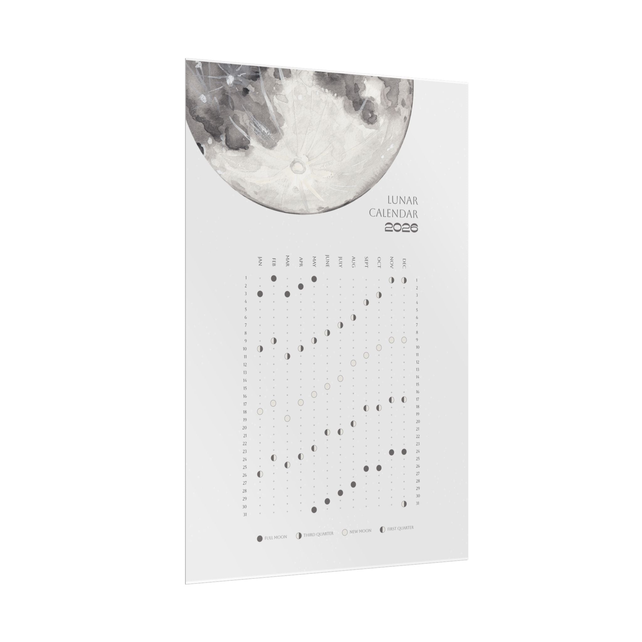 2026 Lunar Phase Calendar Moon Calendar for 2026 Modern Art Wall Decor Moon Phases Poster