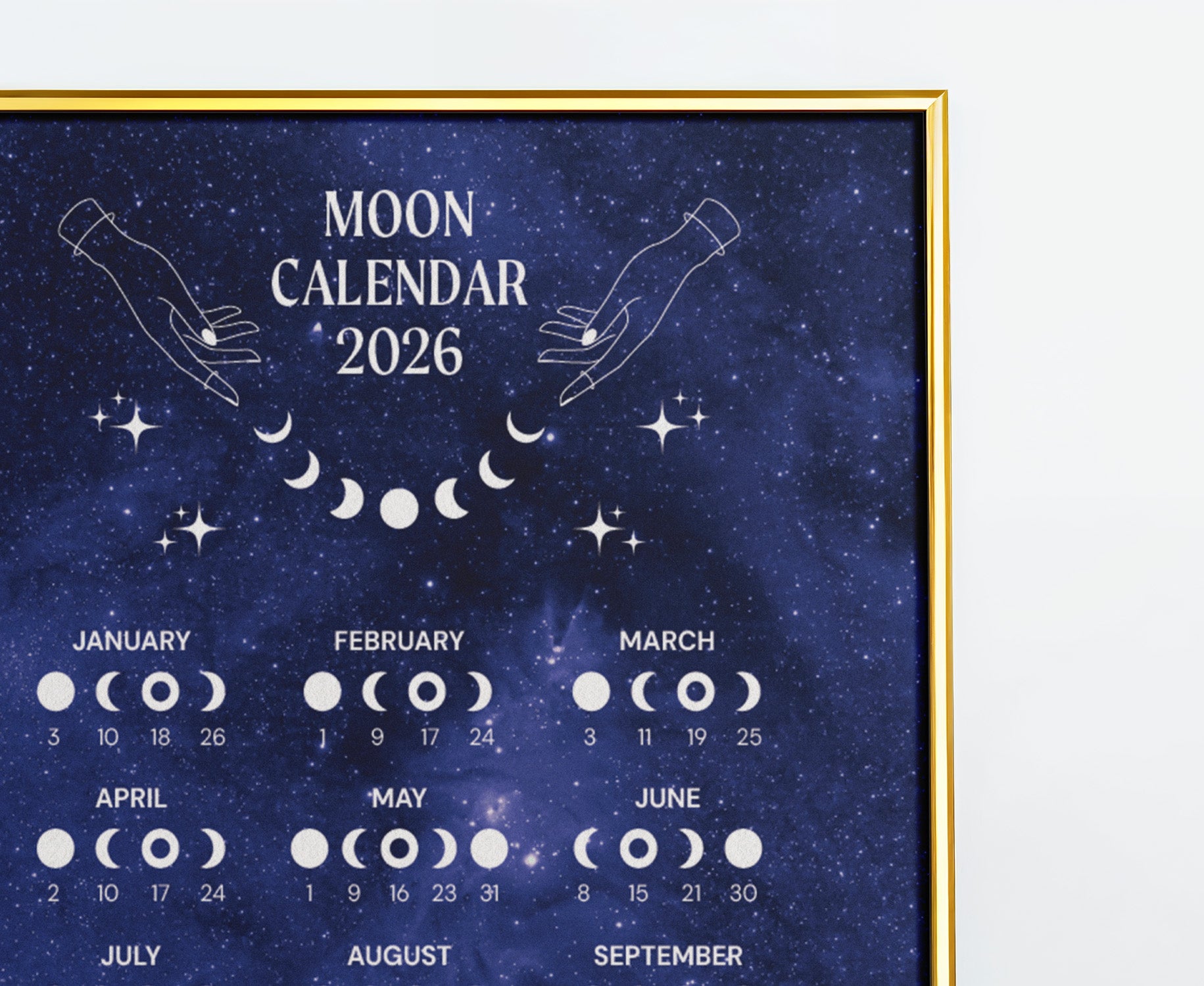 2026 Lunar Phase Calendar Moon Calendar for 2026 Modern Art Wall Decor Moon Phases Poster 11"x14" inches