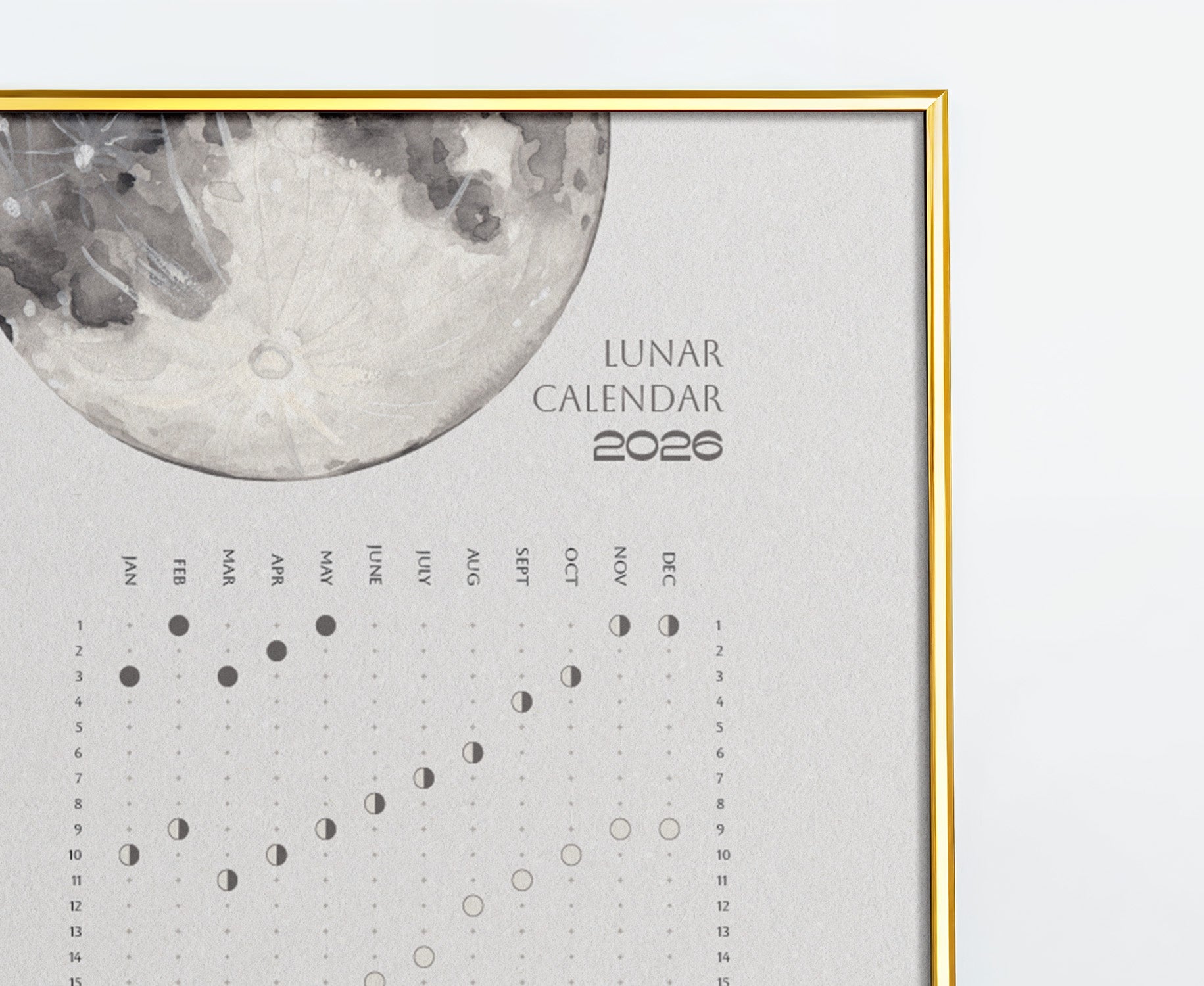 2026 Lunar Phase Calendar Moon Calendar for 2026 Modern Art Wall Decor Moon Phases Poster