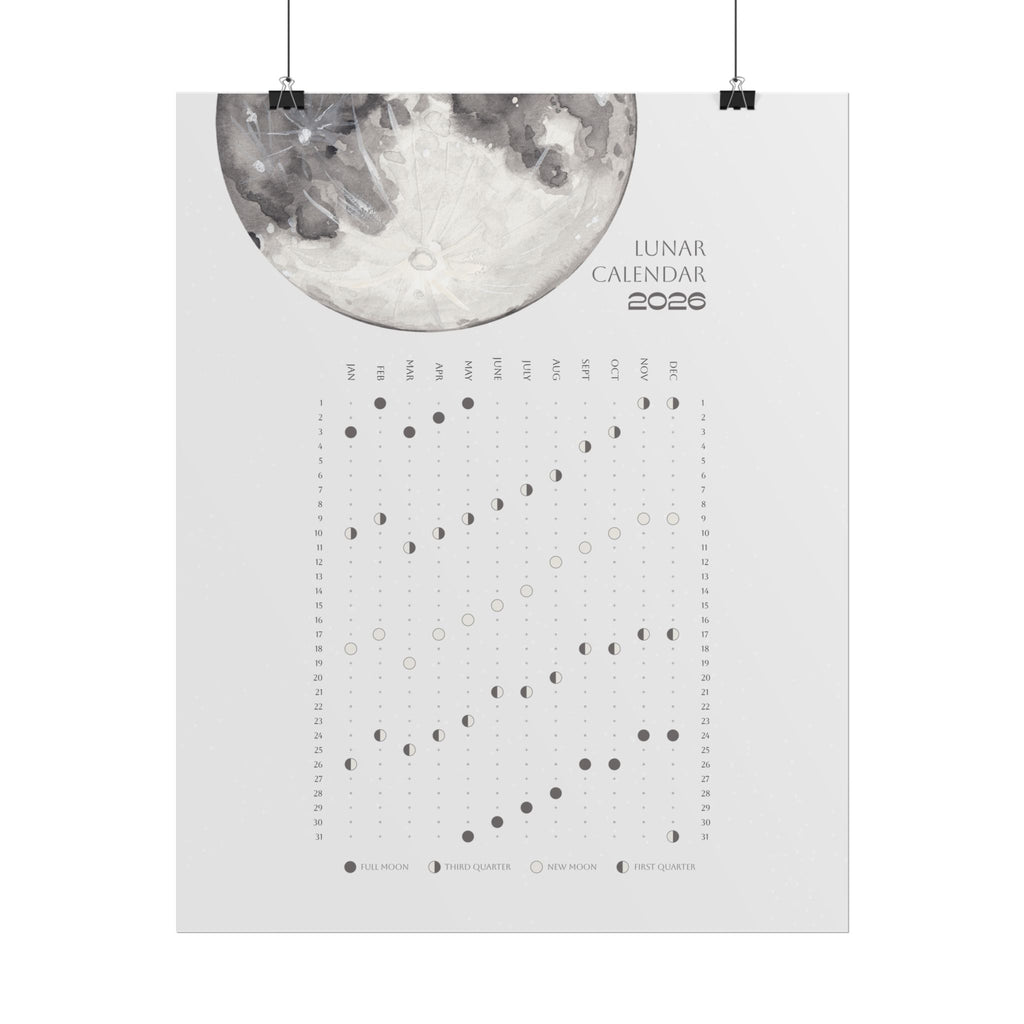 2026 Lunar Phase Calendar Moon Calendar for 2026 Modern Art Wall Decor Moon Phases Poster