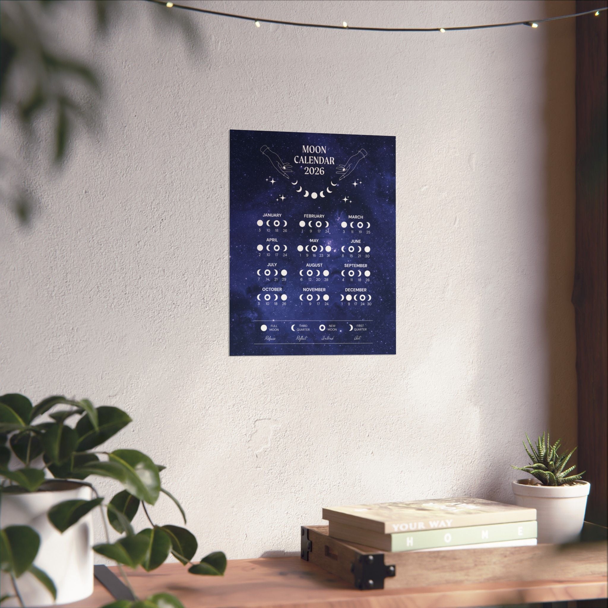 2026 Lunar Phase Calendar Moon Calendar for 2026 Modern Art Wall Decor Moon Phases Poster 11"x14" inches