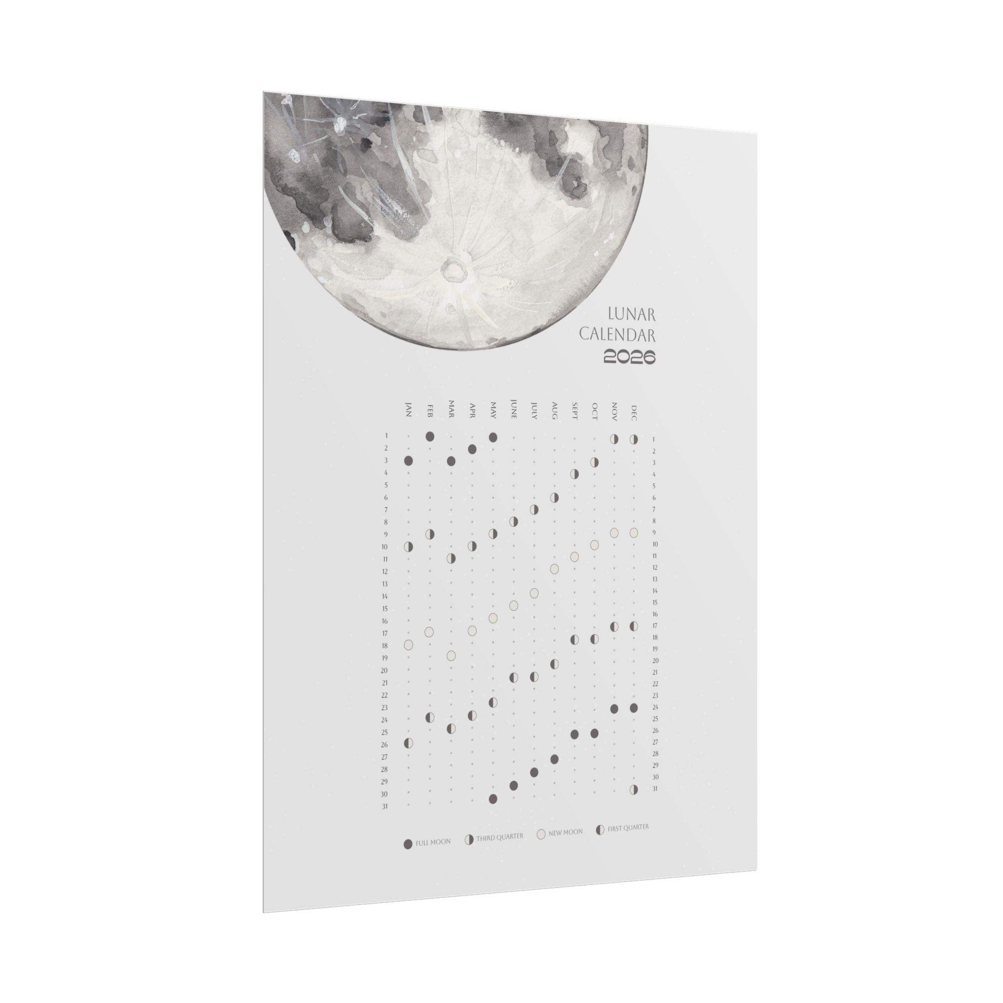 2026 Lunar Phase Calendar Moon Calendar for 2026 Modern Art Wall Decor Moon Phases Poster
