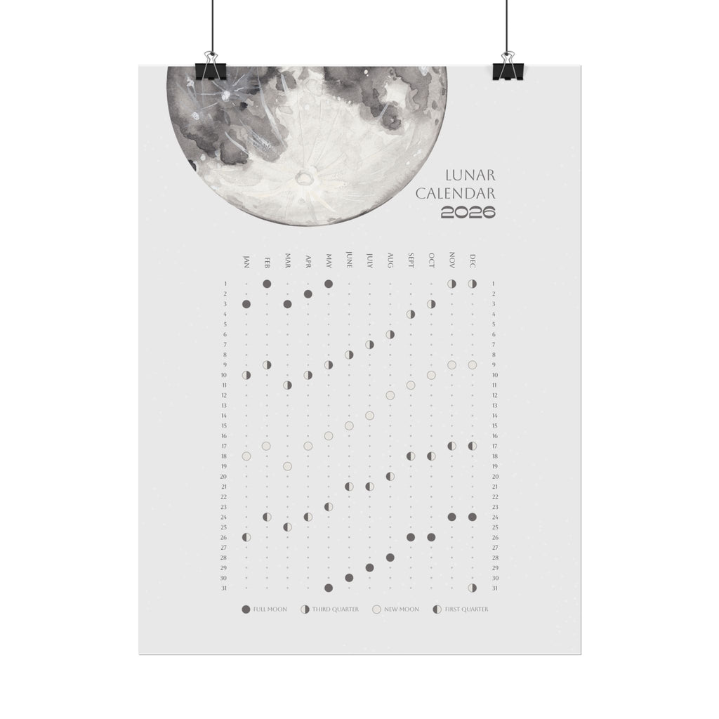 2026 Lunar Phase Calendar Moon Calendar for 2026 Modern Art Wall Decor Moon Phases Poster