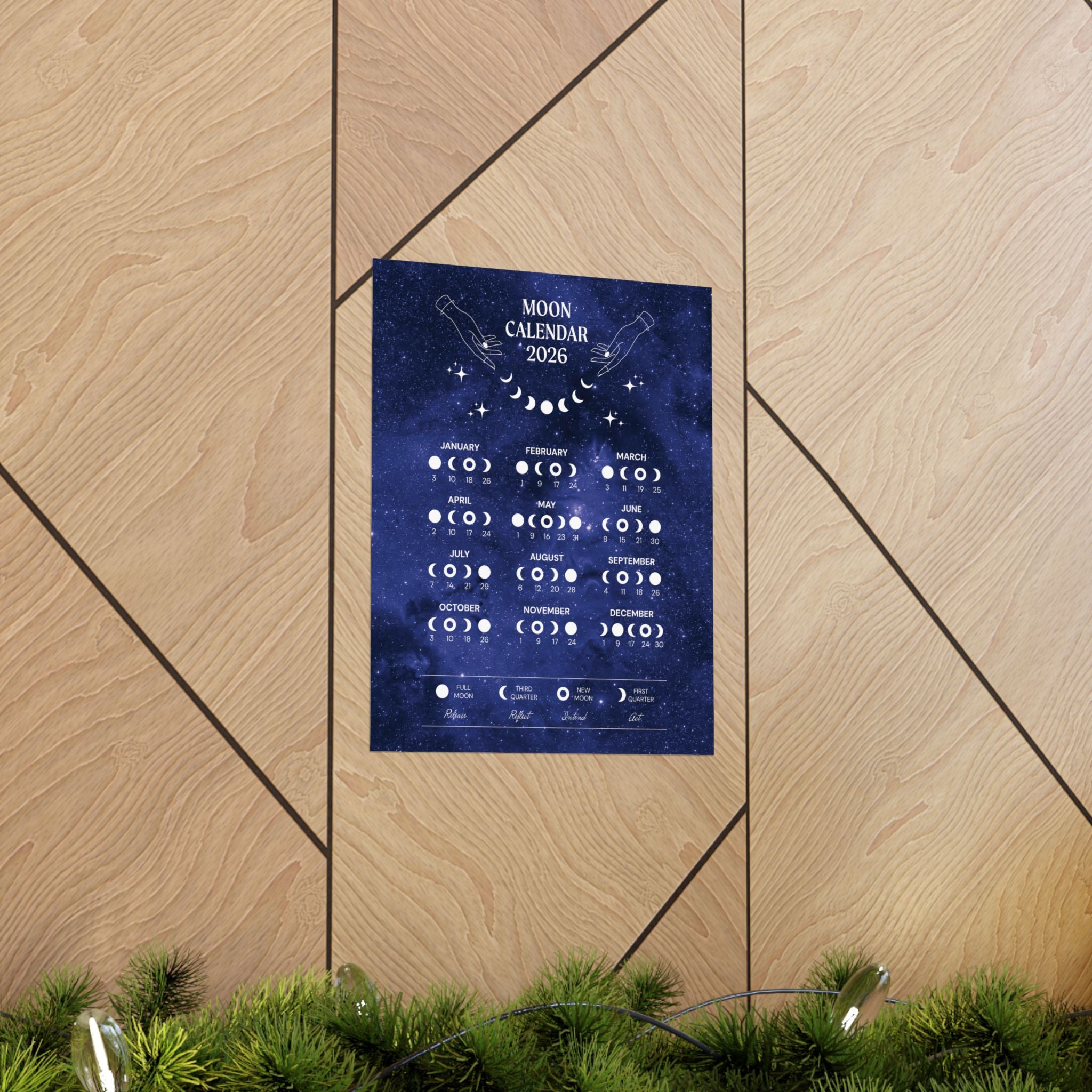 2026 Lunar Phase Calendar Moon Calendar for 2026 Modern Art Wall Decor Moon Phases Poster 11"x14" inches